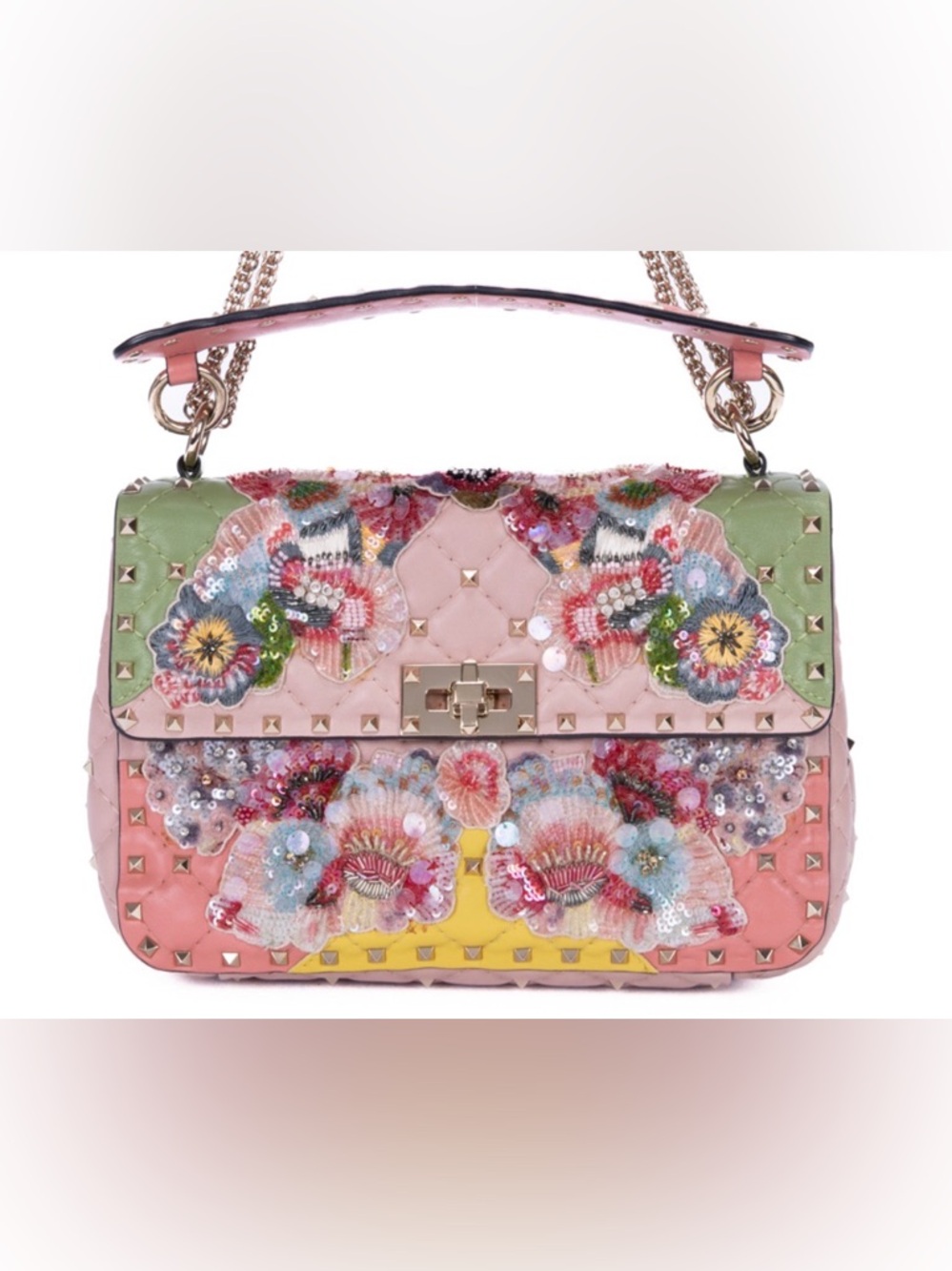 Valentino Garavani Pink Floral Rockstud Spike Crossbody
